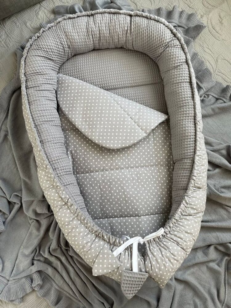 Loolay Bettnestchen WAFFELPIQUE Baumwolle BABYNEST Babykokon Neugeborene Babyaustattung, (Reisebett Nestchen SOLO/ o. in Geschenk SETS, 2-tlg, 4 Jahreszeiten ATMUNGSAKTIVER WAFFELSTOFF), 100% Europäische Stoffe und Kleinserien-Nähen! Bild 1