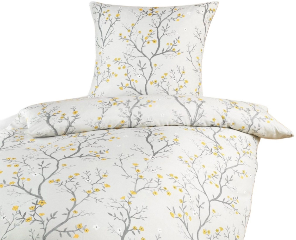soma Bettwäsche Mikrofaser 135x200 80x80 weiß grau gold Kirschblüten sale, Microfaser, 2 teilig, Ideal für Frühling Sommer Reißverschluss absolut bügelfrei ganzjährig Bild 1