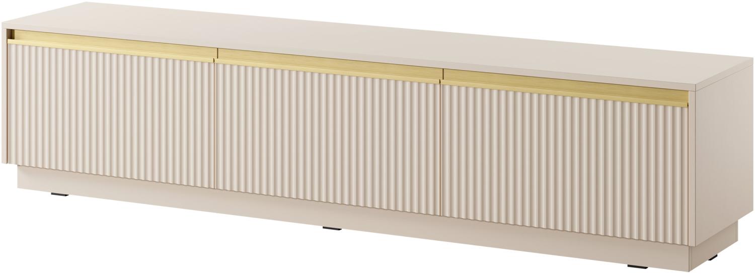 TV-Lowboard Rumbed 180 mit 3 Drehtüren (Farbe: Sandbeige / Sandbeige + Gold Anoda) Bild 1