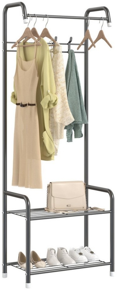 OUNUO Kleiderständer F-Form Kleiderständer mit 2 Ablage und 4 Haken Bild 1