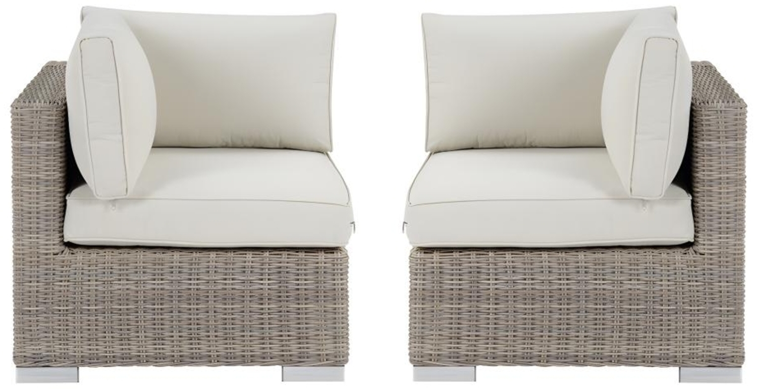 Vente-unique - Eckelement 2er-Set für Gartensofa mit weißen Kissen - Polyrattan - BUSAN von MYLIA Bild 1