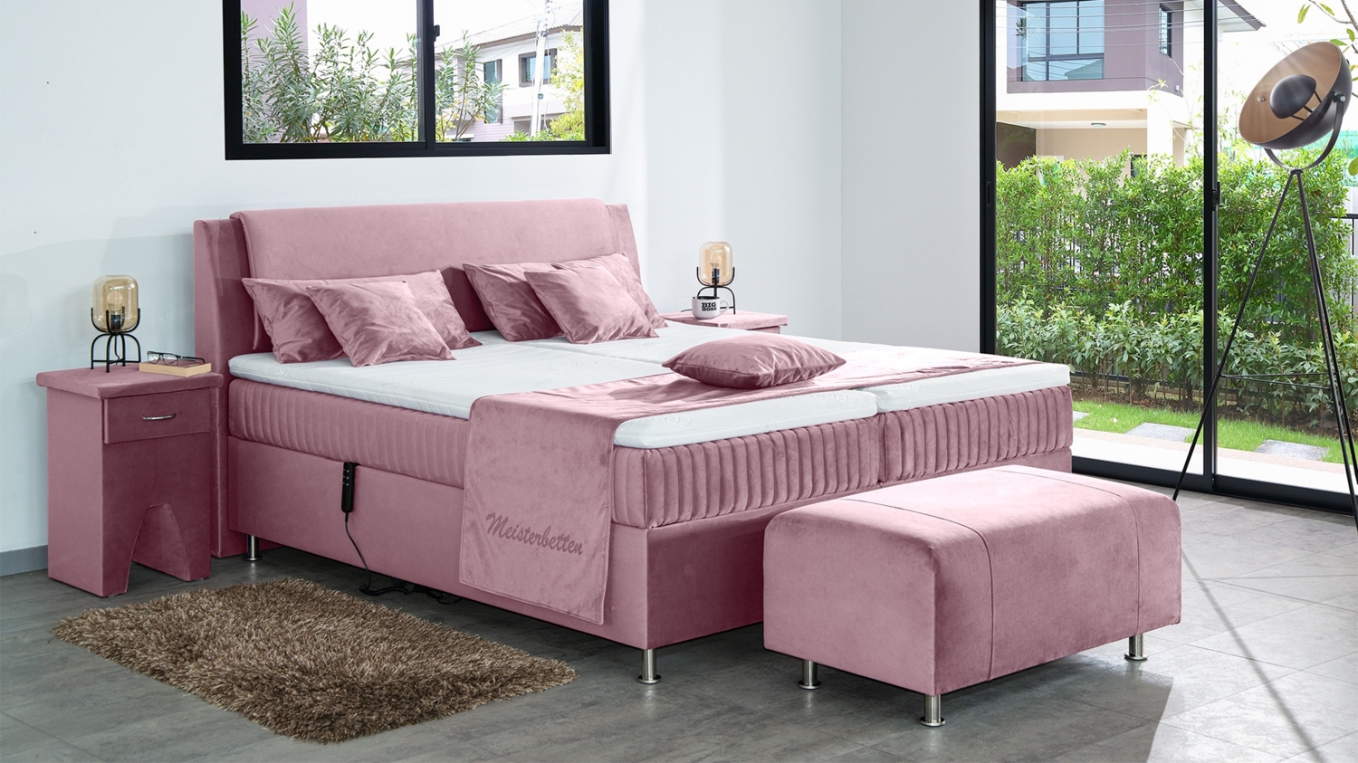 Meisterbetten Boxspringbett Mari 100x200 in VS-Rose, Matratzenbezug Mask, Ergoflex-Topper Bild 1