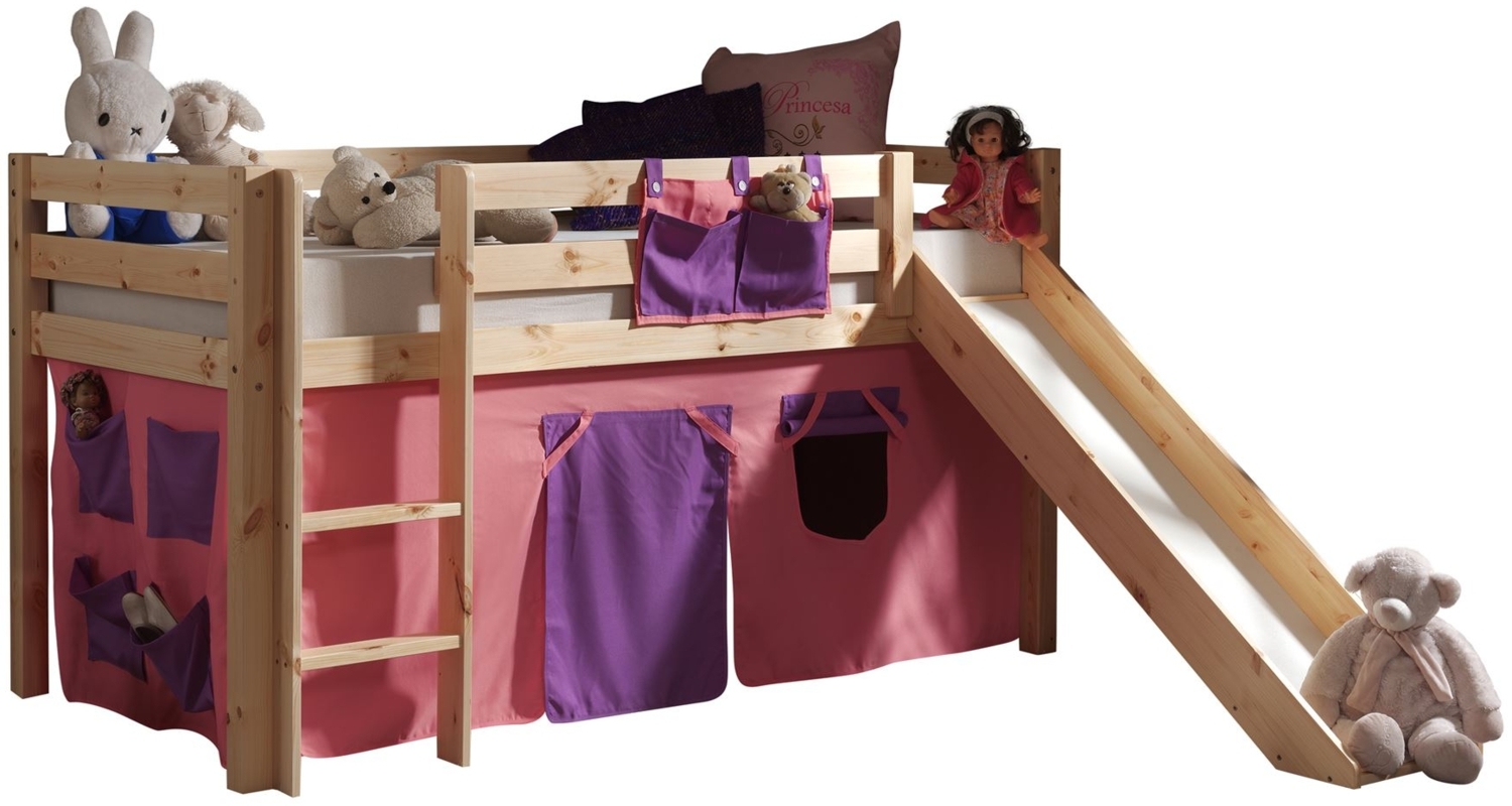 Kinderbett mit Rutsche Karolina Massivholz Natur Textilset Bella Bild 1