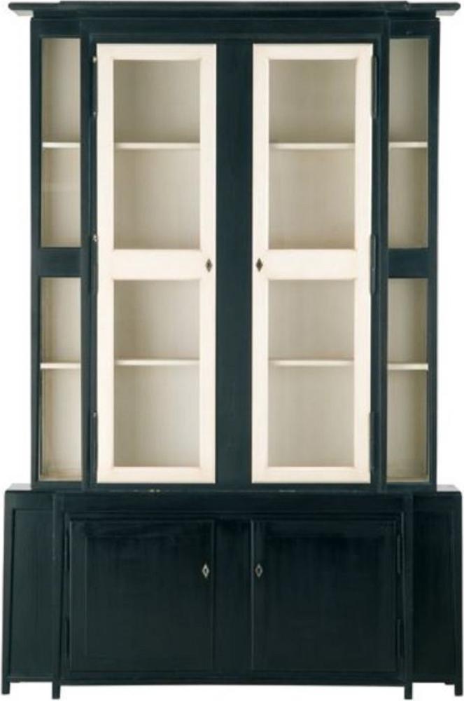 Casa Padrino Luxus Landhausstil Vitrine Schwarz / Weiß 180 x 45 x H. 270 cm - Handgefertigter Vitrinenschrank - Massivholz Küchenschrank - Landhausstil Möbel Bild 1