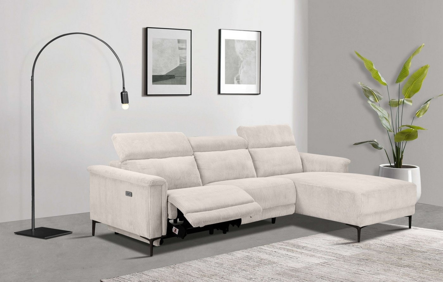 Places of Style Ecksofa Lund in Cord, L-Form, 261 cm, mit manueller, o. elektrischer Relaxfunktion, USB, Kopfteilverstellung Bild 1