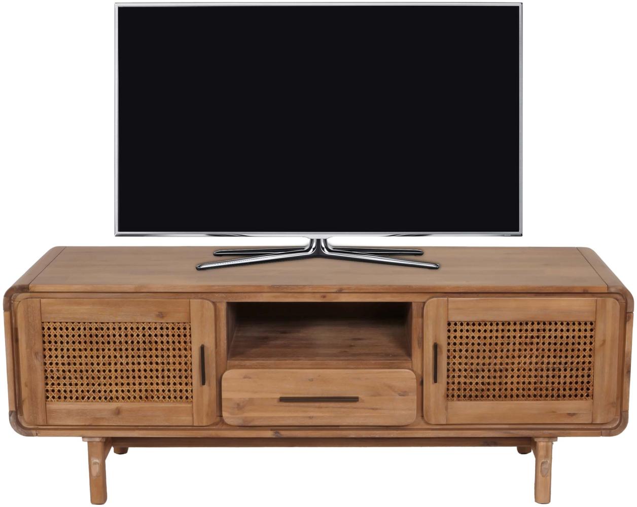 TV-Rack HWC-M47, Fernsehtisch Lowboard Kommode, Staufächer Schublade, Rattan Akazie Massiv-Holz gebeizt 160cm 32kg Bild 1