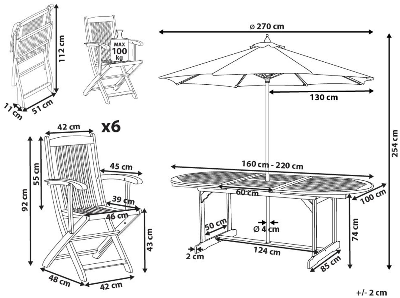 Gartentisch Set mit Schirm MAUI II Holz Heller Holzfarbton Bild 1