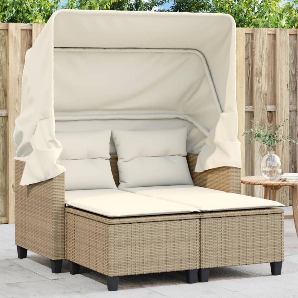 vidaXL Gartensofa 2-Sitzer mit Dach und Hockern Beige Poly Rattan 365784 Bild 1