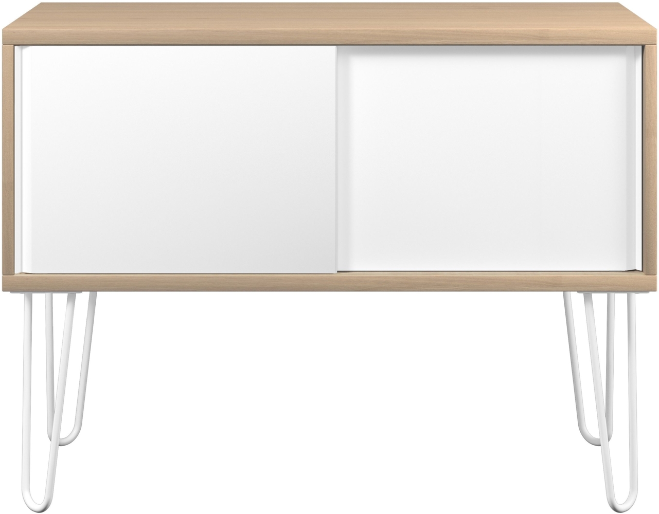 MultiRange Sideboard, natürliche Eiche, Schiebetüren aus Stahl, 4 Stahlfüße, Maße: H 752 x B 1000 x T 450 mm, Farbe: natürliche Eiche/verkehrsweiß Bild 1