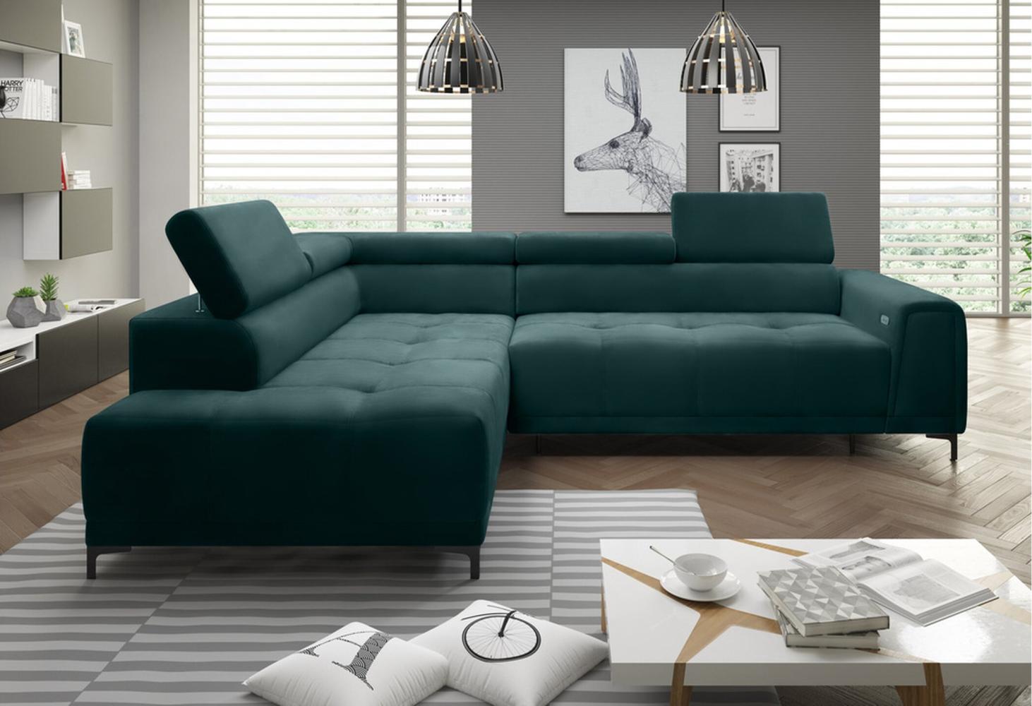 Stylefy Volter Ecksofa Velours Grün Links Bild 1