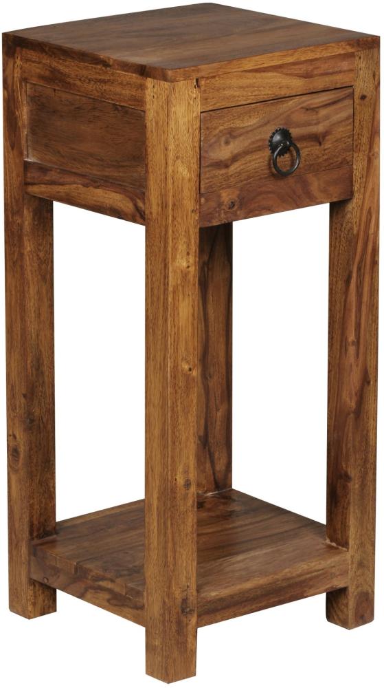 Kadima Design Massivholz Beistelltisch Sheesham, mit Ablage und Schublade - Handgefertigt. 30x30x68 cm Bild 1