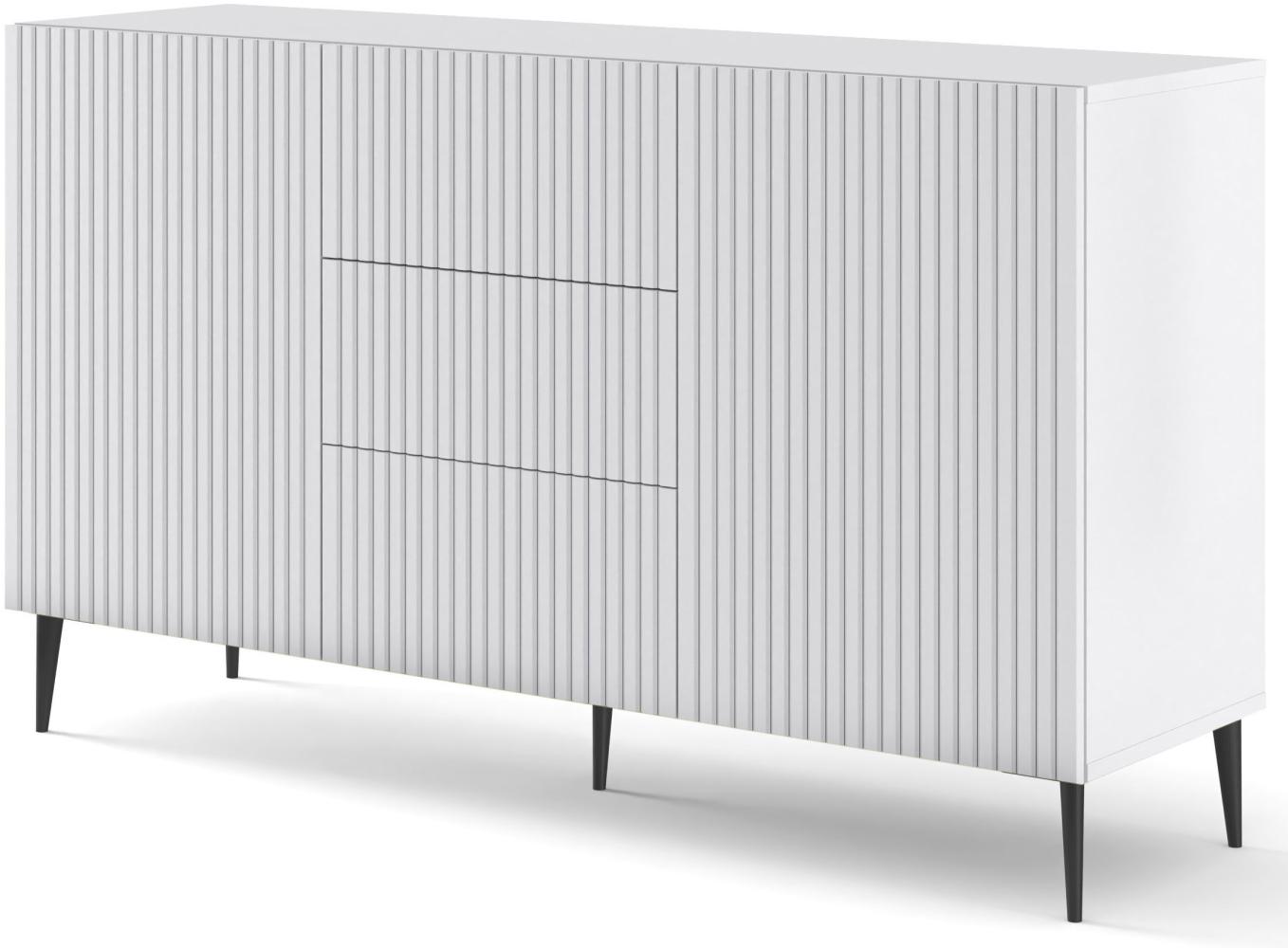 Domando Sideboard Moneglia M1 Klassisch Breite 150cm, Push-to-open-Funktion, besondere Fräsoptik, schwarze Füße in Weiß Matt und Schwarz Bild 1