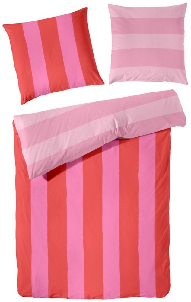 Sympathica Renforce Bettwäsche Streifen Wende rot pink rosa 123104-44 135x200 cm Bild 1