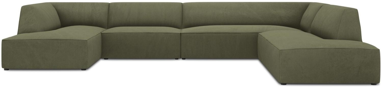 Micadoni 7-Sitzer Panorama Ecke rechts Sofa Ruby | Bezug Green | Beinfarbe Black Plastic Bild 1