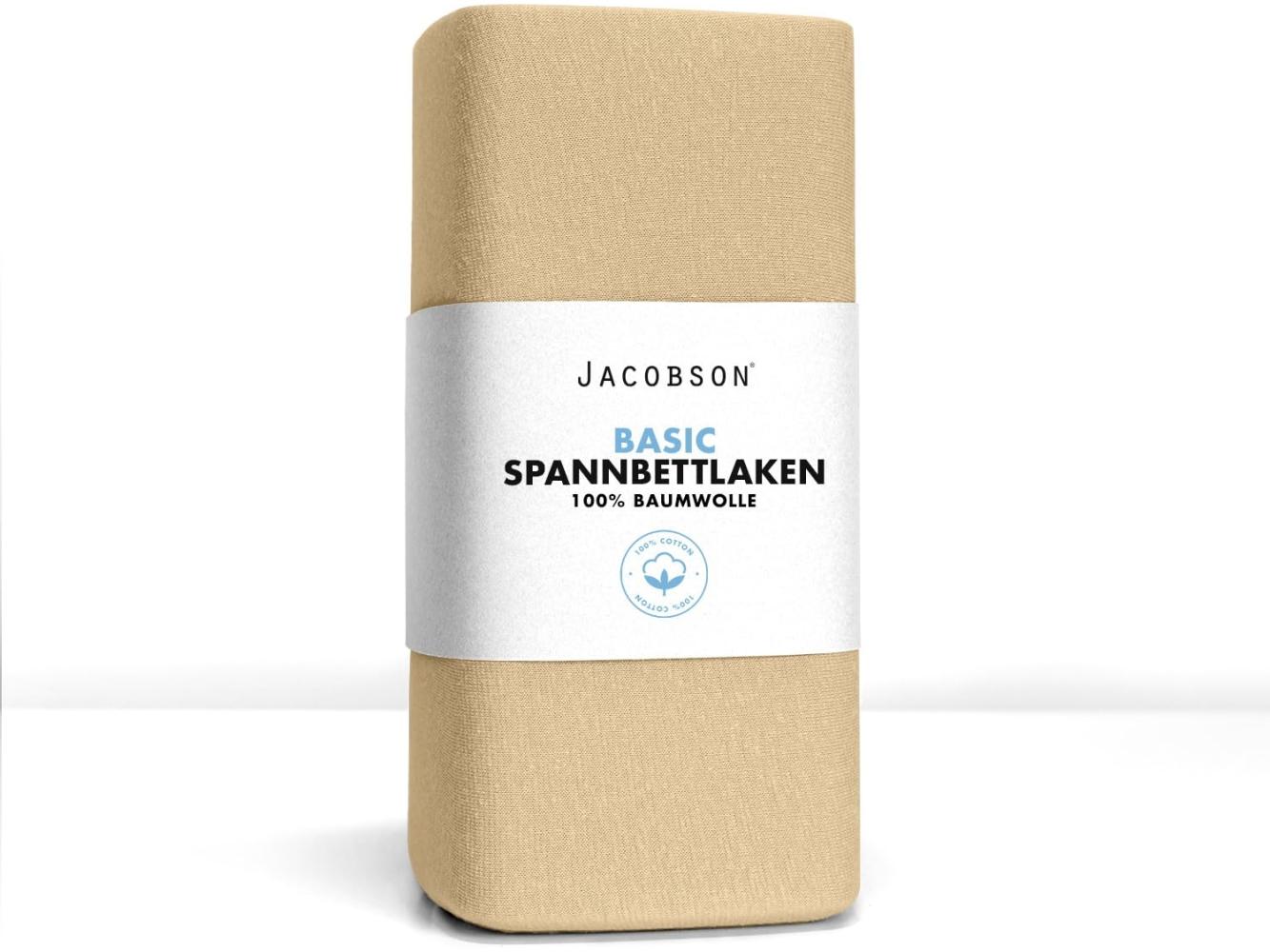 Jacobson Jersey Spannbettlaken Spannbetttuch Baumwolle Bettlaken (Topper 140-160x200 cm, Beige) Bild 1