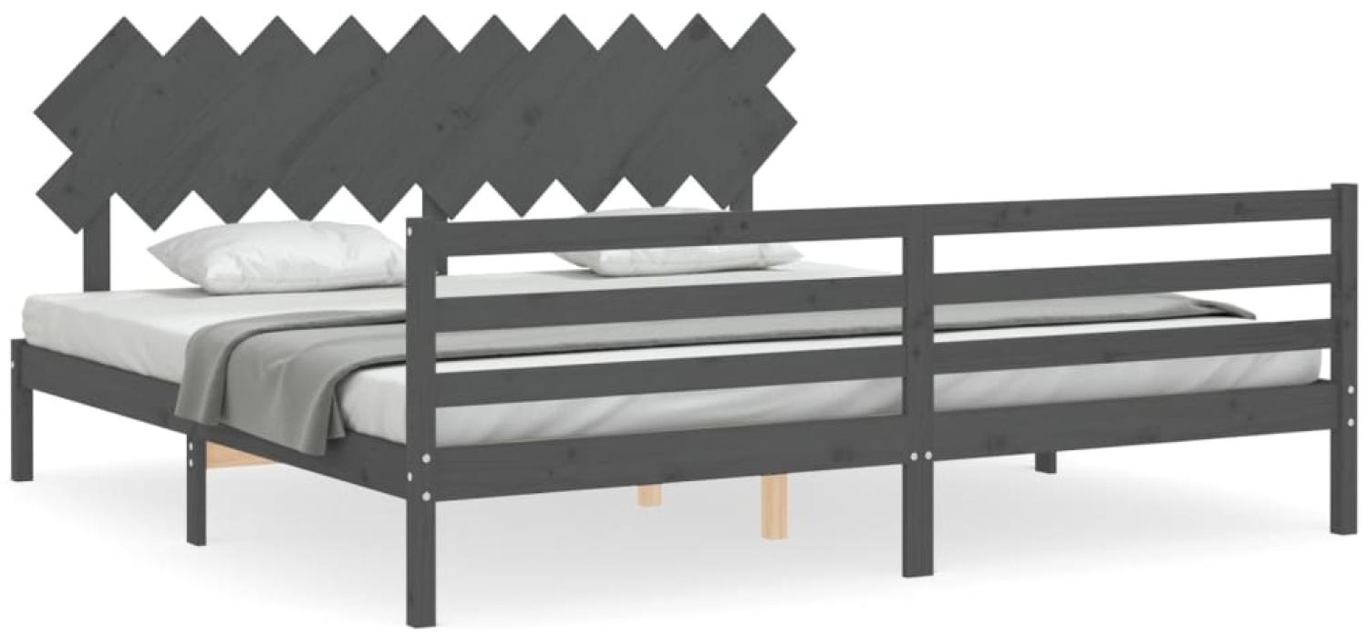 vidaXL Massivholzbett mit Kopfteil Grau 200x200 cm 3195308 Bild 1