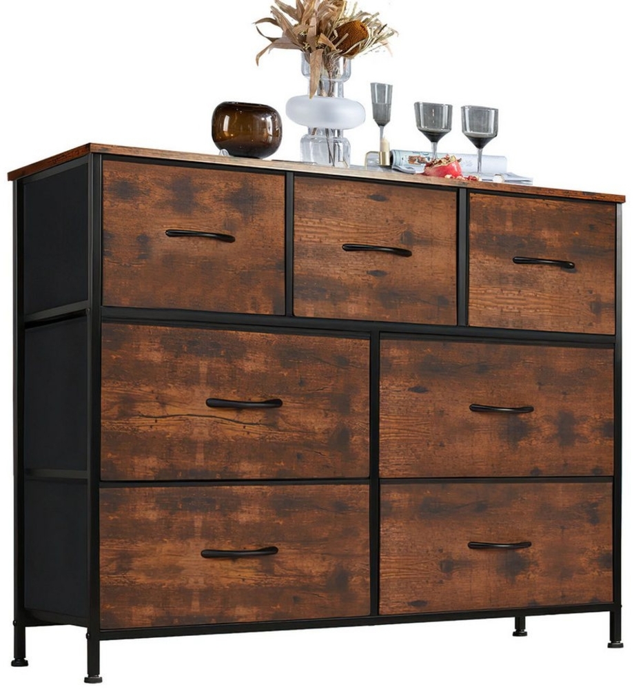 Refined Living Kommode Schubkastenkommode mit 2/4/5 /7/8/9 Schubladen stabilem Stahlrahmen (Kommode mit 7 Schubladen aus Stoff Schubladenschrank, Aufbewahrungsschrank Hoch Holztop Komodenschrank Sideboard Möbel), für Schlafzimmer Wohnzimmer Flur Kinder... Bild 1