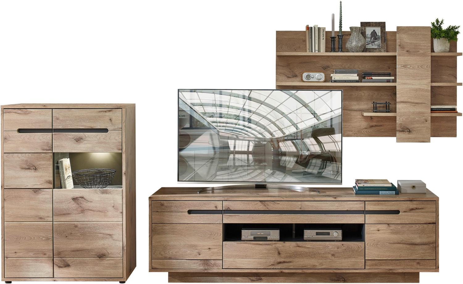 Wohnwand Wohnzimmerschrank BELLANO HH81 Viking Oak Nature mit LED Bild 1