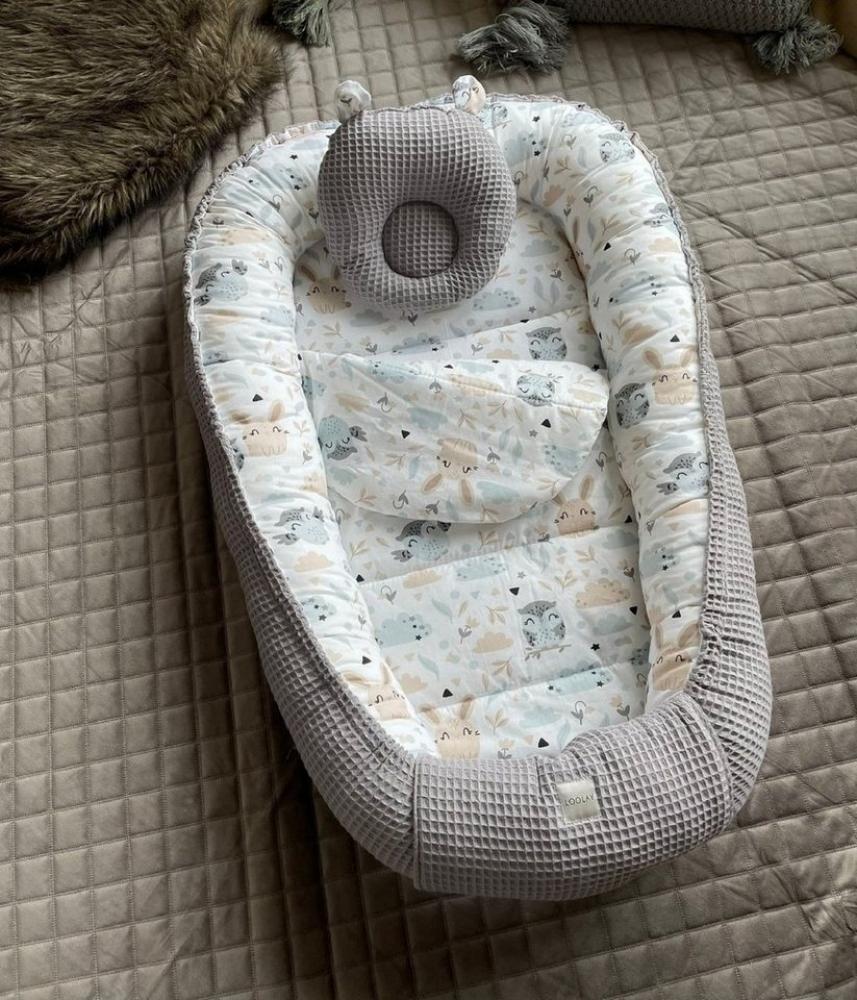 Loolay Bettnestchen GRAU Waffelpique/ HASE Beige Weiß BABYNEST Babyausstattung Neugeborene, (Super BABYGESCHENK Reisebett Nestchen SOLO/ o. in PREMIUM Geschenk SETS, 3-tlg, 4 Jahreszeiten ATMUNGSAKTIVER WAFFELSTOFF), LOOLAY® - 100% Europäische Stoffe u... Bild 1