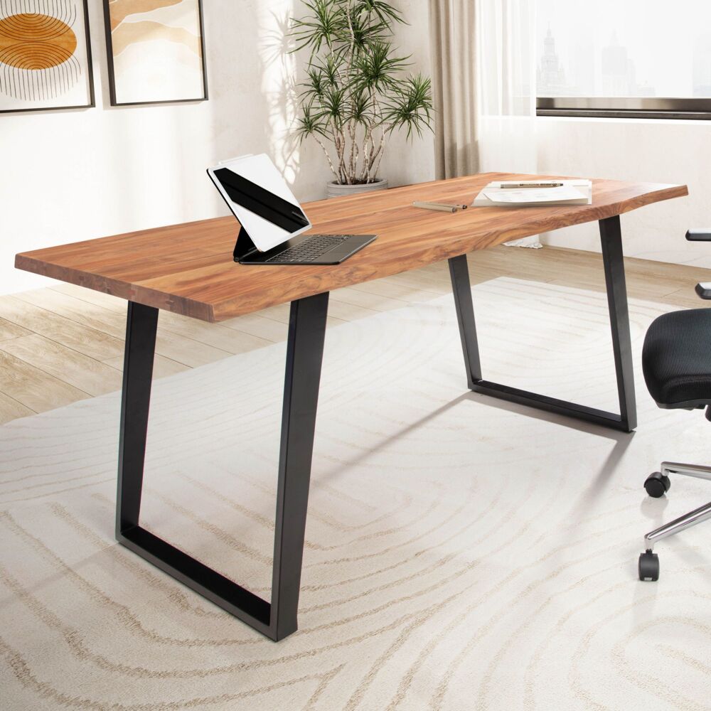 Bürotisch Massiv Baumkante | Executive Desk XXL Naturholz | Chefschreibtisch Industrial Design | Premium Büro | 200x100cm Goldbraun | Atoll von Kadima Design Bild 1