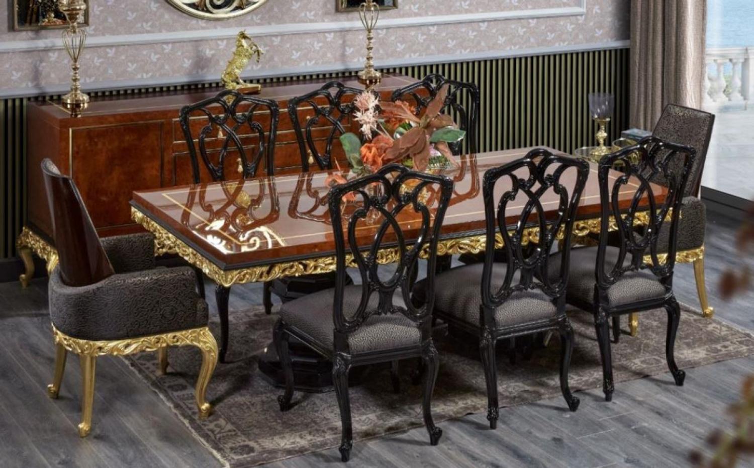 Casa Padrino Luxus Barock Esszimmer Set Braun / Schwarz / Gold - 1 Barock Esstisch & 8 Barock Esszimmerstühle - Luxus Esszimmer Möbel im Barockstil - Barock Möbel - Edel & Prunkvoll Bild 1