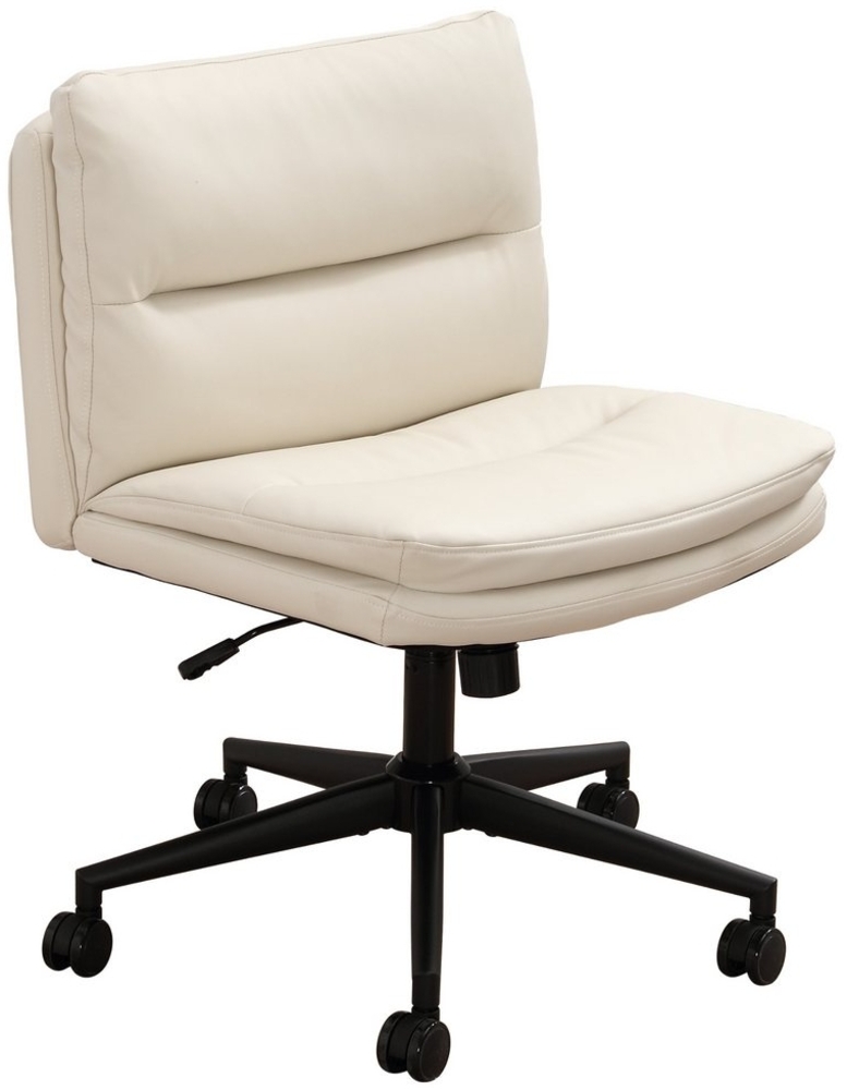 SeedWave Bürostuhl Polsterdrehstuhl ohne Armlehnen, PU-Leder Criss Cross Chair mit Rollen, weiß,höhenverstellbar Schreibtischstuhl mit Wippfunktion,bis 150kg Bild 1