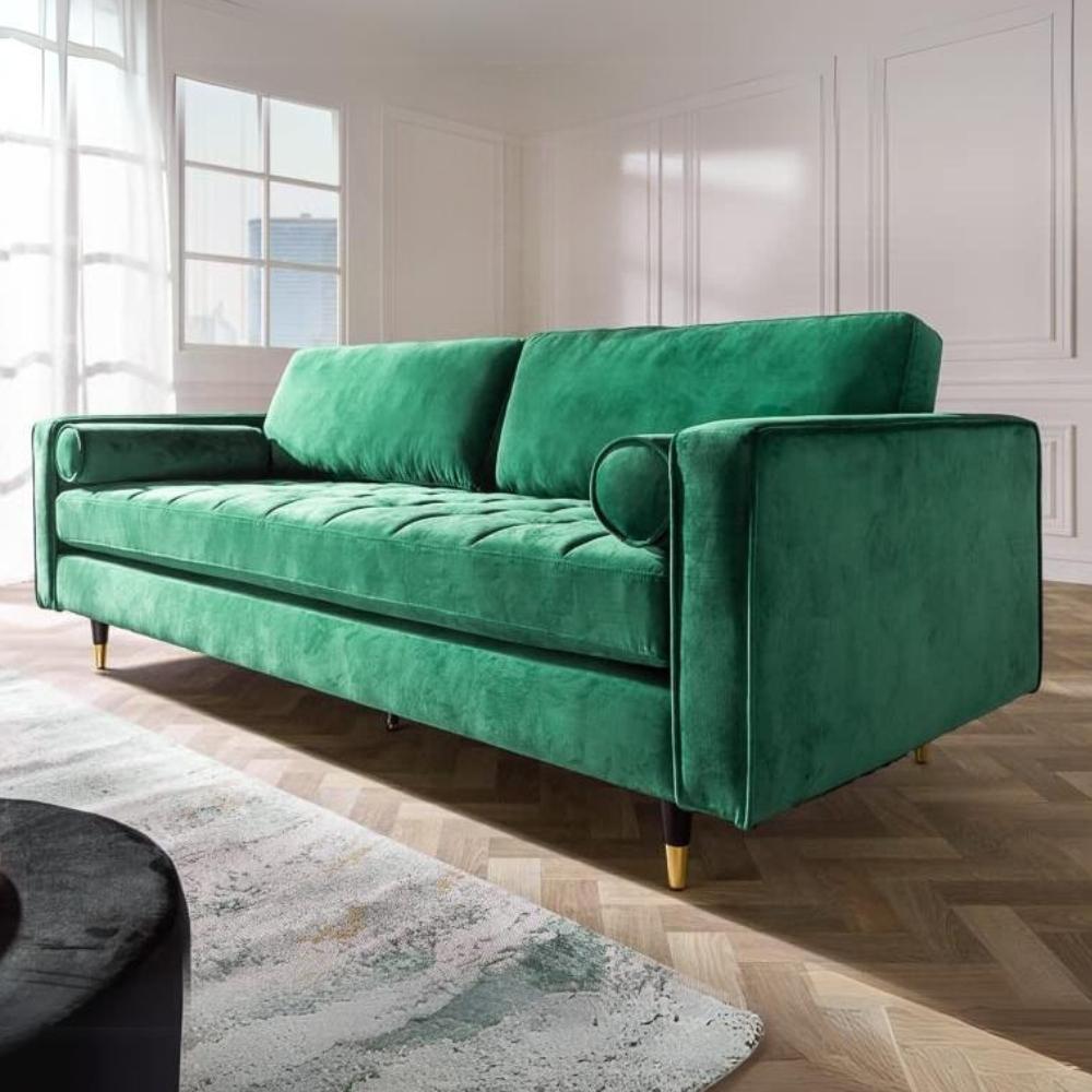 Modernes 3er Sofa 220cm COMFORT grün Samt Federkern Design Elegant Bild 1