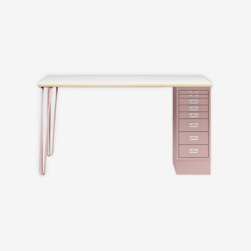 MultiDesk, 2 Stahlfüße, 1 MultiDrawer mit 8 Schüben, Dekor Plywood, Farbe Pastellpink, Maße: H 740 x B 1400 x T 600 mm Bild 1