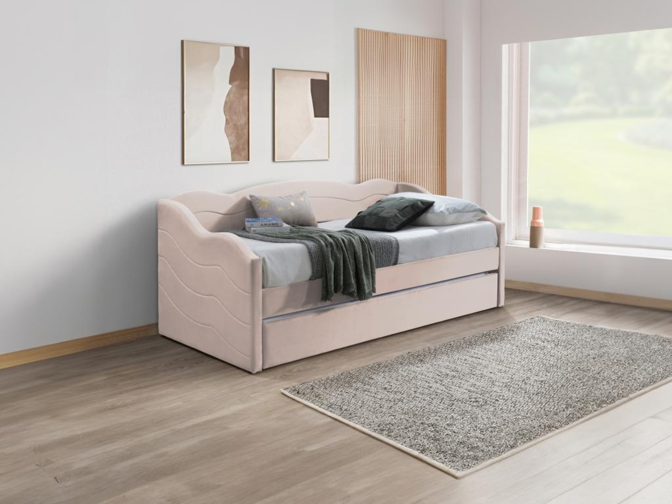 Vente-unique - Ausziehbett - 2 x 90 x 190 cm - Samt - Rosa - LENVIA Bild 1