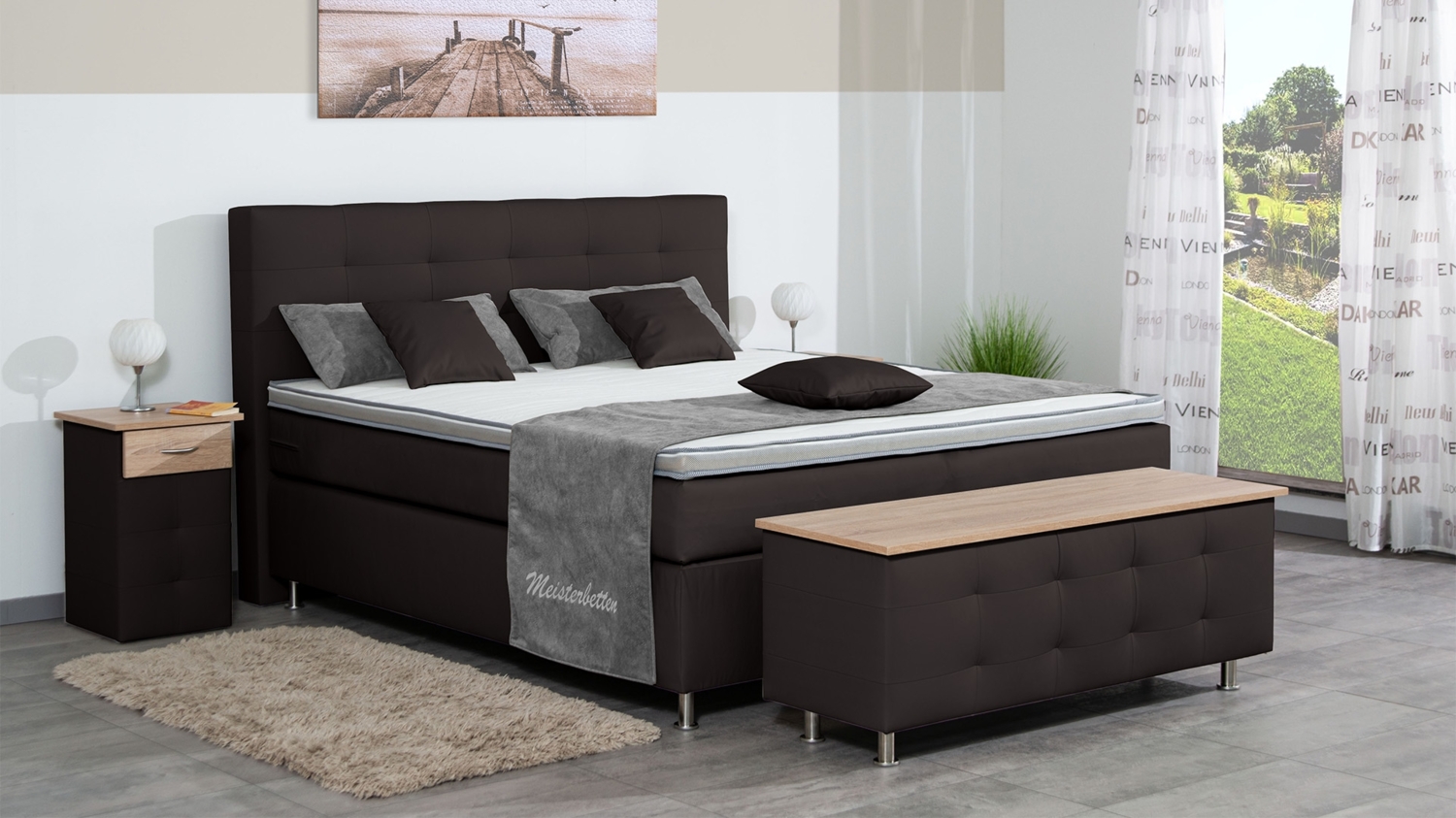 Meisterbetten Boxspringbett Lago 240x220 in KL-Mocca, Matratzenbezug Nano, Ergoflex-Topper Bild 1