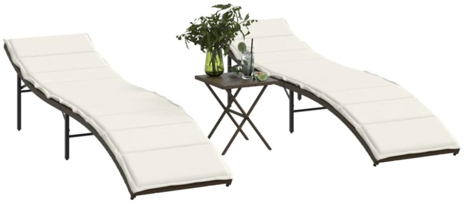 vidaXL Sonnenliegen 2 Stk. mit Tisch Braun Poly Rattan 368252 Bild 1