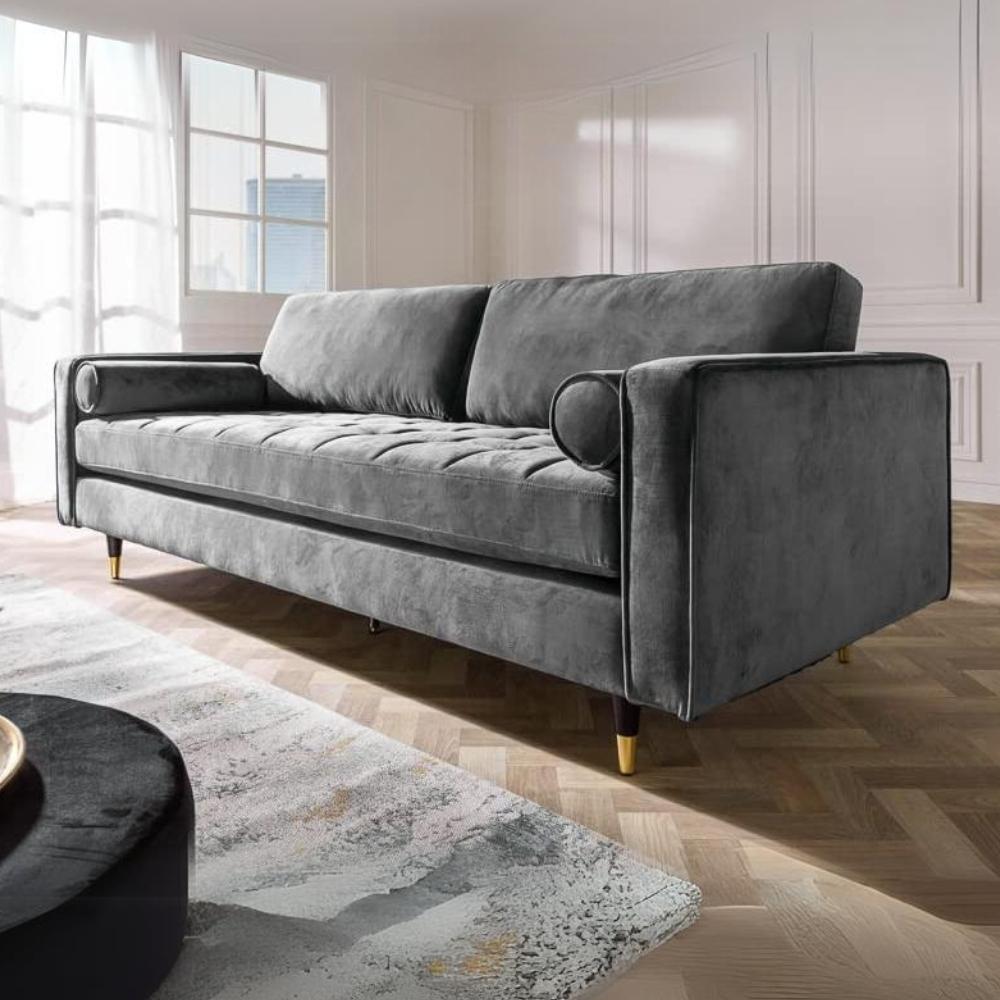 Modernes 3er Sofa 220cm COMFORT grau Samt Federkern Design Elegant Bild 1