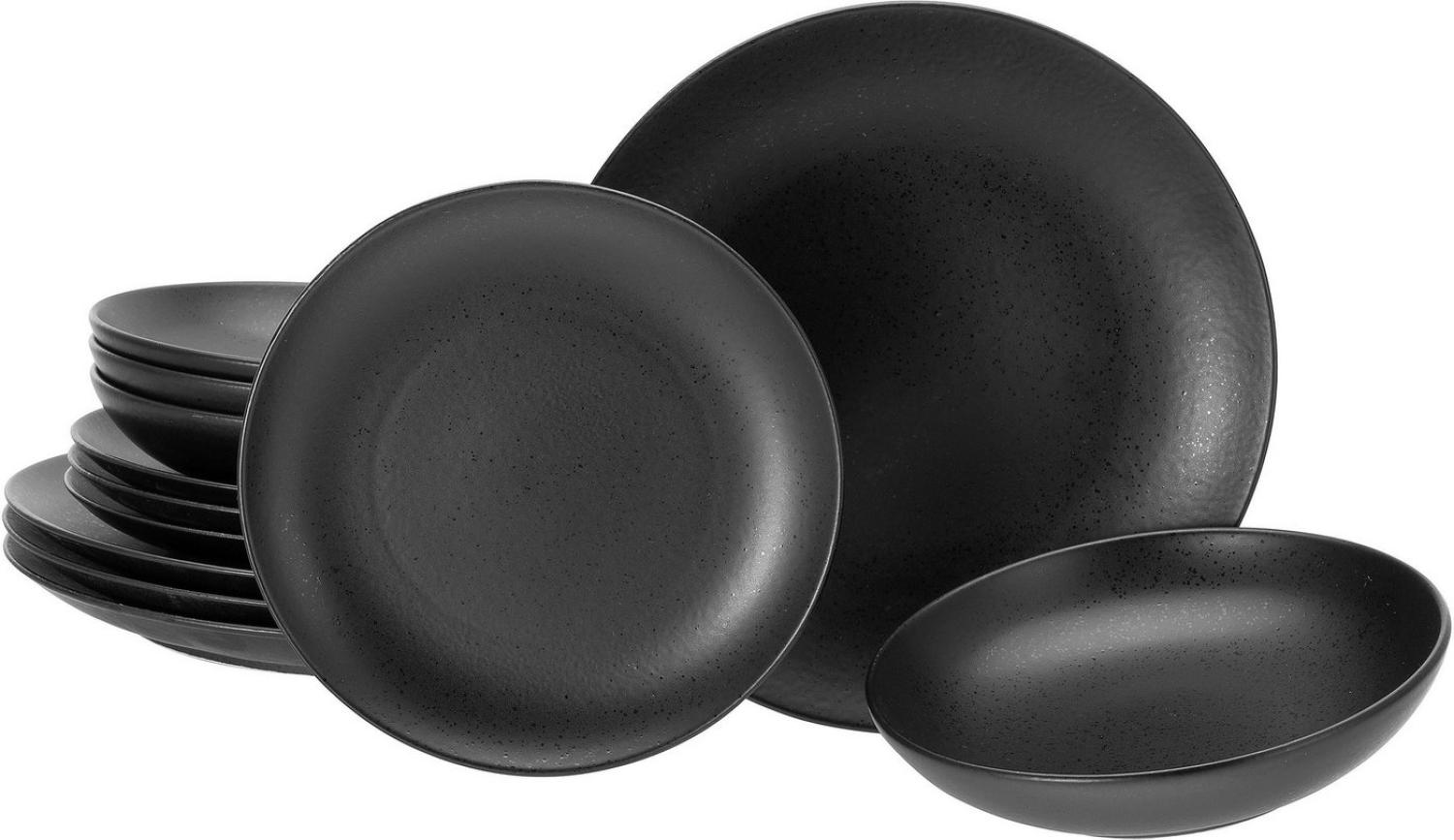 CreaTable 16814 Tafelservice Magic Black für 4 Personen, Steinzeug, schwarz (1 Set, 12-teilig) Bild 1