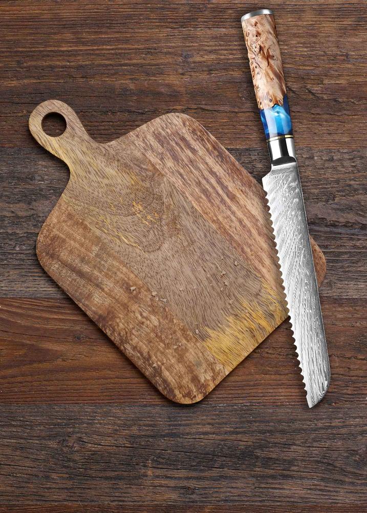 Brotmesser mit Wellenschliff Damastmesser Brötchenmesser Brot schneiden Rostfreie Damastzener V 10 Edelstahlklinge Bild 1