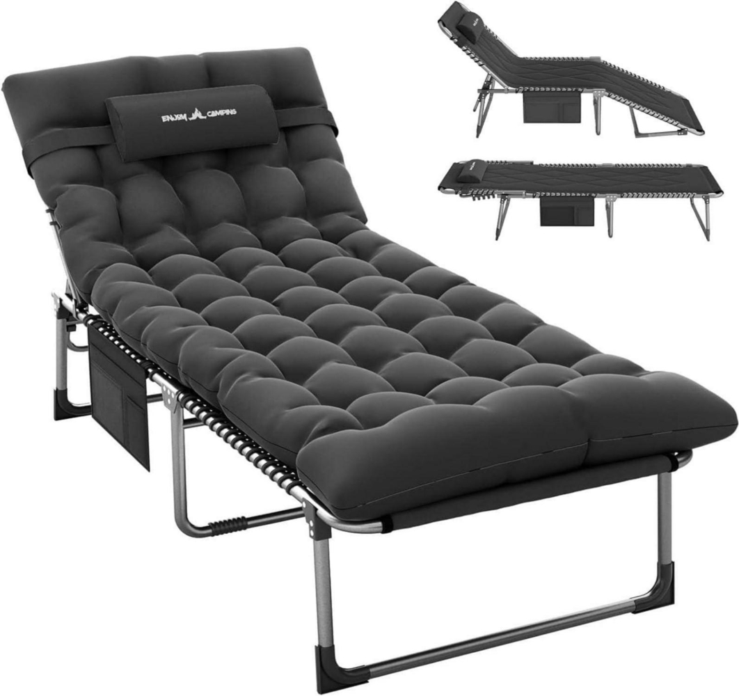 Klappbarer Camping Liegestuhl mit Verstellbarer Rückenlehne Schwarz Bild 1