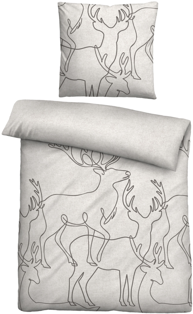 biberna Melange-Flanell Bettwäsche 0840517 HIRSCH, grau, 1x 155x200 cm + 1x 80x80 cm Bild 1