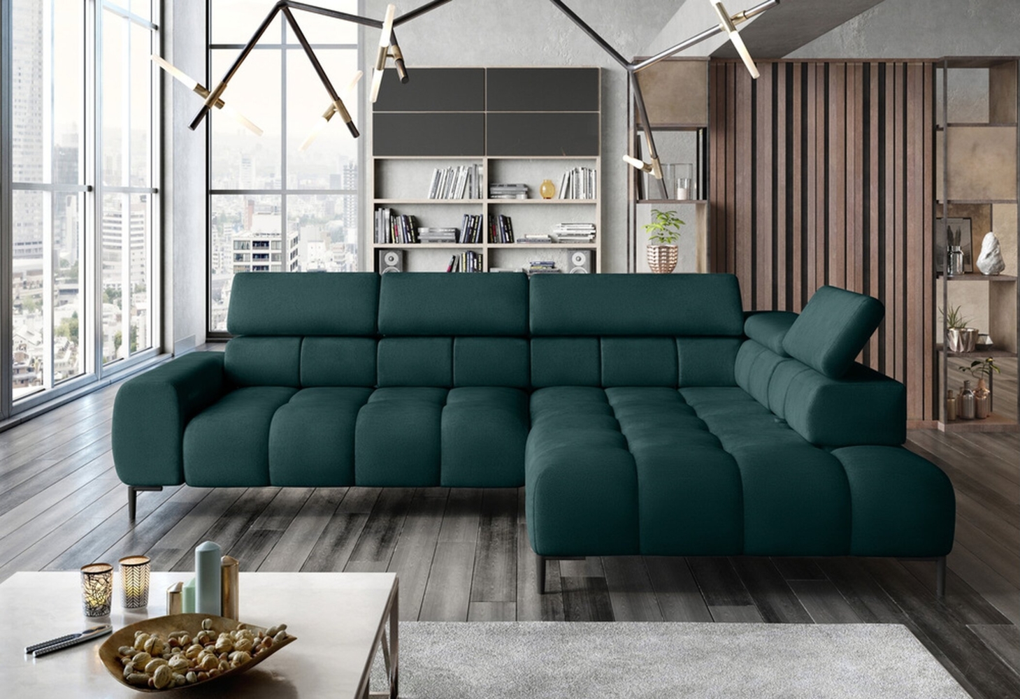 Stylefy Plazetti Ecksofa Velours KRONOS Rechts Grün Bild 1