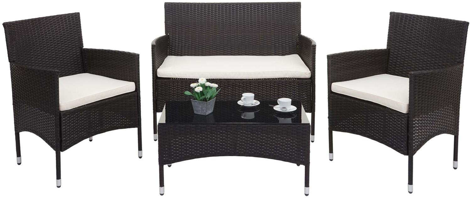 Poly-Rattan Garnitur HWC-F55, Balkon-/Garten-/Lounge-Set Sofa Sitzgruppe ~ braun, Kissen creme Bild 1