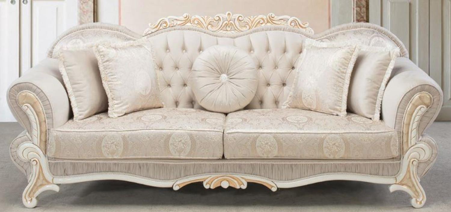 Casa Padrino Luxus Barock Sofa Hellrosa / Weiß / Gold 237x90 x H. 99 cm - Wohnzimmer Sofa mit dekorativen Kissen Bild 1