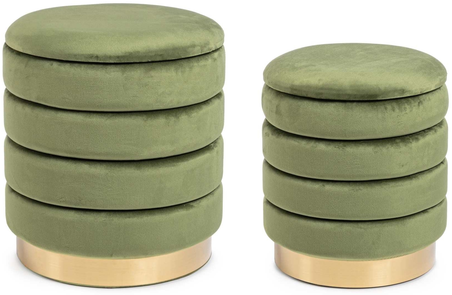 Pouf Darina 2er-Set in Samt-Optik, Grün, 36x36x38 cm / 40x40x44 cm Bild 1