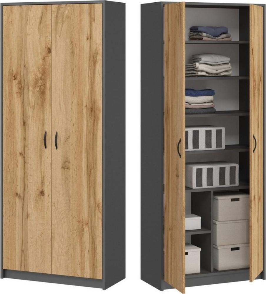 Home Collective Mehrzweckschrank Kleiderschrank Regal 74cm breit 180cm hoch Aktenschrank mit sechs Einlegeböden und Extra-Fach, Haushaltsschrank in grau Bild 1