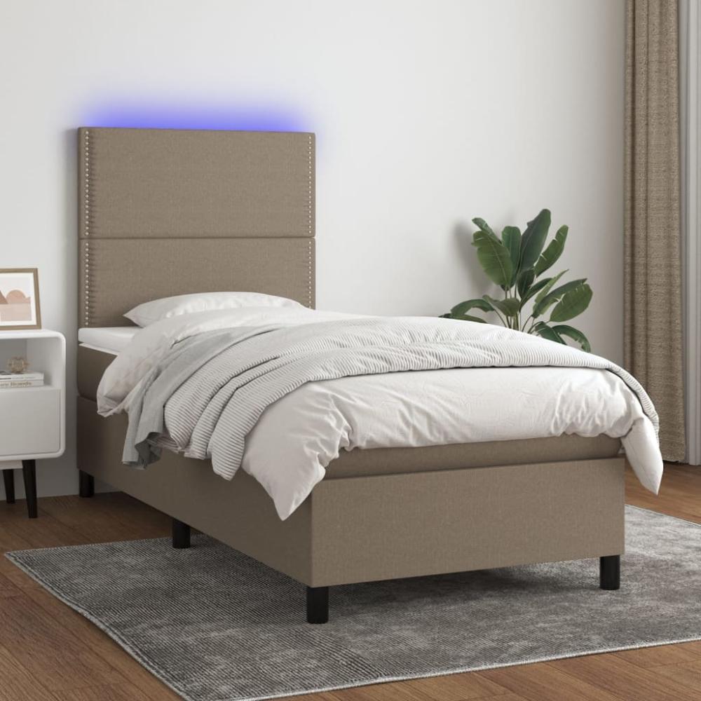 vidaXL Boxspringbett mit Matratze & LED Taupe 100x200 cm Stoff 3134777 Bild 1