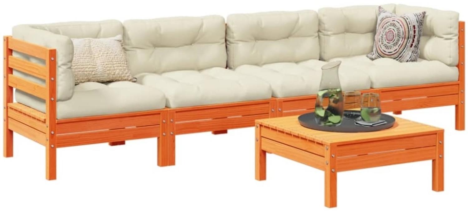 vidaXL 5-tlg. Garten-Sofagarnitur mit Kissen Wachsbraun Kiefernholz 3299283 Bild 1