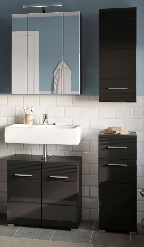 Badmöbel Set Leon in schwarz Hochglanz 4-teilig 105 x 182 cm Bild 1