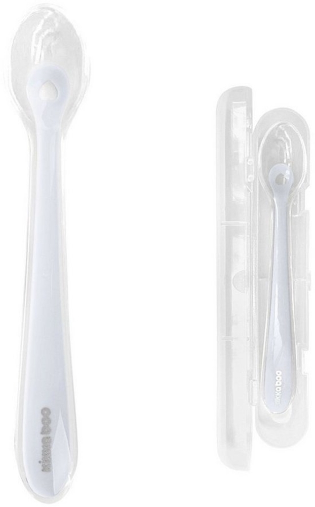 Kikkaboo Baby Silikonlöffel mit Etui Silikonspitze, langer Griff, ab 4 Monate blau Bild 1