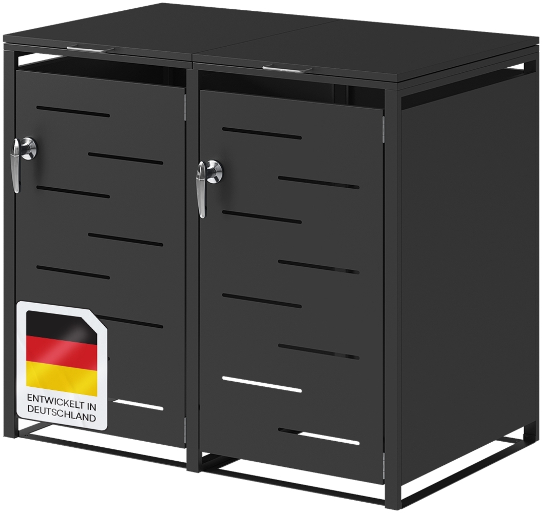 STEELSØN 'Diorus' Mülltonnenbox für 2 Tonnen je 240 Liter, graphitschwarz, Mülltonnenverkleidung aus Stahl mit Sichtstreifen, wetterfest, 116x80x134 cm, abschließbare Müllbox Bild 1