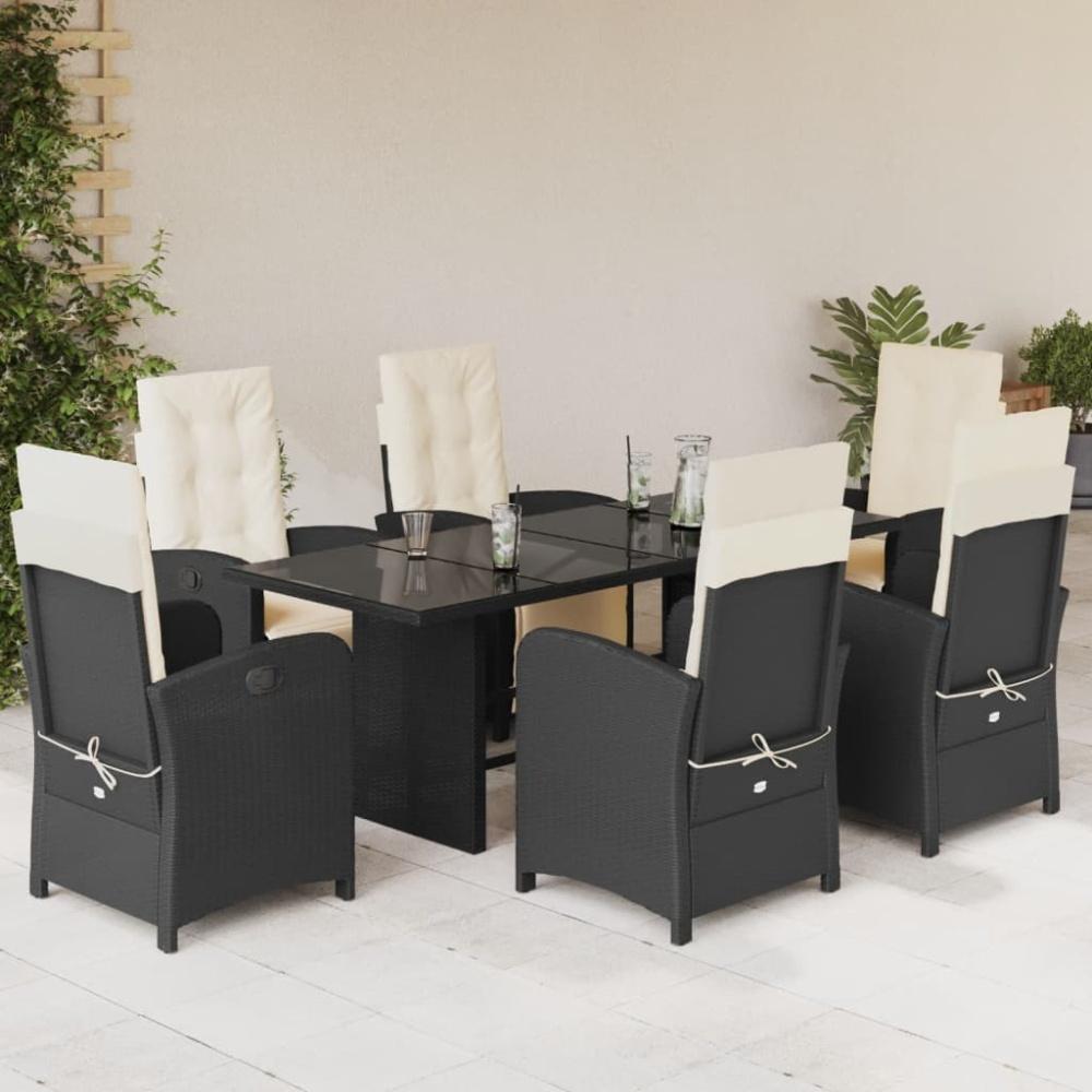 vidaXL 7-tlg. Garten-Essgruppe mit Kissen Schwarz Poly Rattan Bild 1