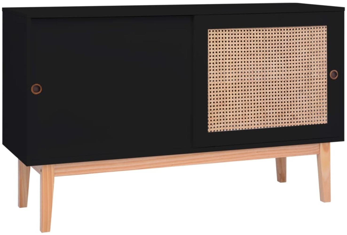 vidaXL Sideboard Schwarz 130 x 40 x 80 cm MDF und Rattan Bild 1
