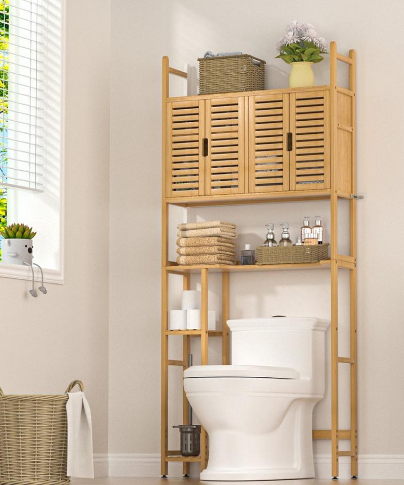 Yorbay Badregal Toilettenregal aus Bambus, Badezimmerregal mit Schrank 79*23*176CM Bild 1