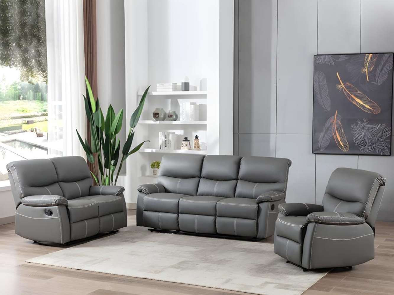 Vente-unique - Relaxsofa 3-Sitzer - Kunstleder - Grau - CANBY Bild 1